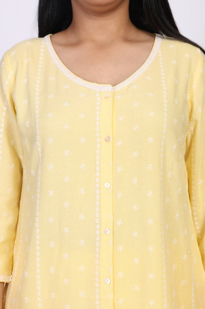 Yellow Embroidered A-Line Crepe Top with Palazzo Set