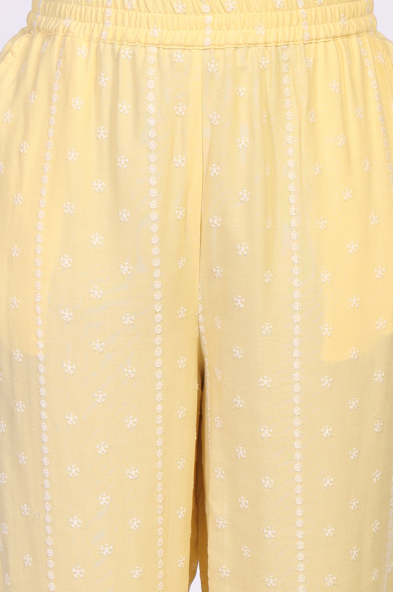 Yellow Embroidered A-Line Crepe Top with Palazzo Set