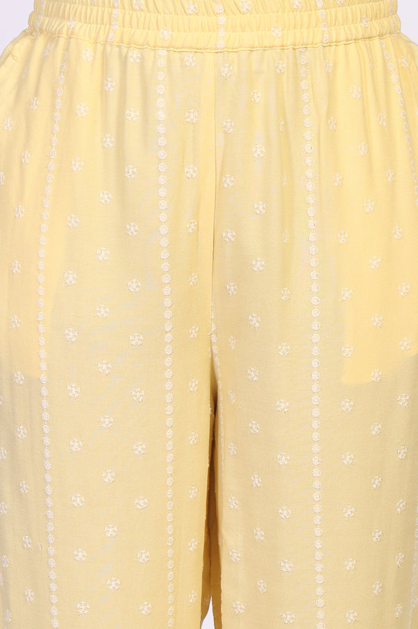 Yellow Embroidered A-Line Crepe Top with Palazzo Set