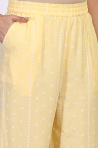 Yellow Embroidered A-Line Crepe Top with Palazzo Set