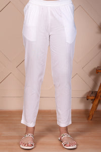 White Embroidered Straight Kurta with Trouser and Dupatta Set