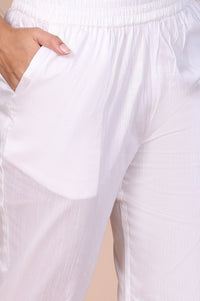 White Embroidered Straight Kurta with Trouser and Dupatta Set