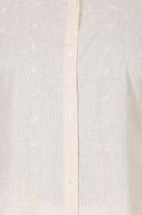 Beige Embroidered Lace Trim Cotton Blend A-line Top with Palazzo Co-ord Set