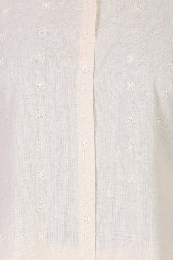 Beige Embroidered Lace Trim Cotton Blend A-line Top with Palazzo Co-ord Set