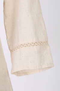 Beige Embroidered Lace Trim Cotton Blend A-line Top with Palazzo Co-ord Set