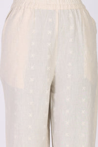 Beige Embroidered Lace Trim Cotton Blend A-line Top with Palazzo Co-ord Set