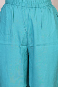 Teal Floral Printed Straight Kurta with Palazzo and Stole Set