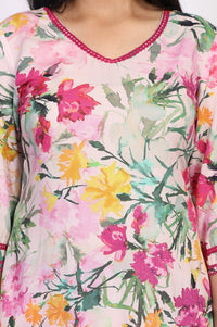 Pink Floral Print Cotton Blend Straight Kurta with Palazzo Co-ord Set