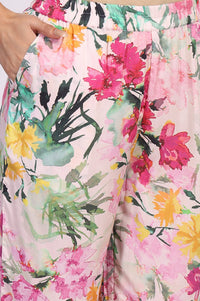 Pink Floral Print Cotton Blend Straight Kurta with Palazzo Co-ord Set