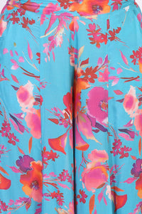 Blue Floral Printed Cotton Blend Flared Top with Palazzo Co-ord Set