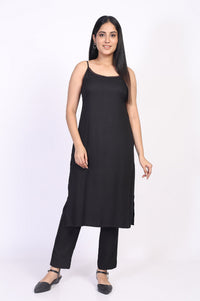 Black Floral Printed Flared Kurta with Gillet and Trouser Set