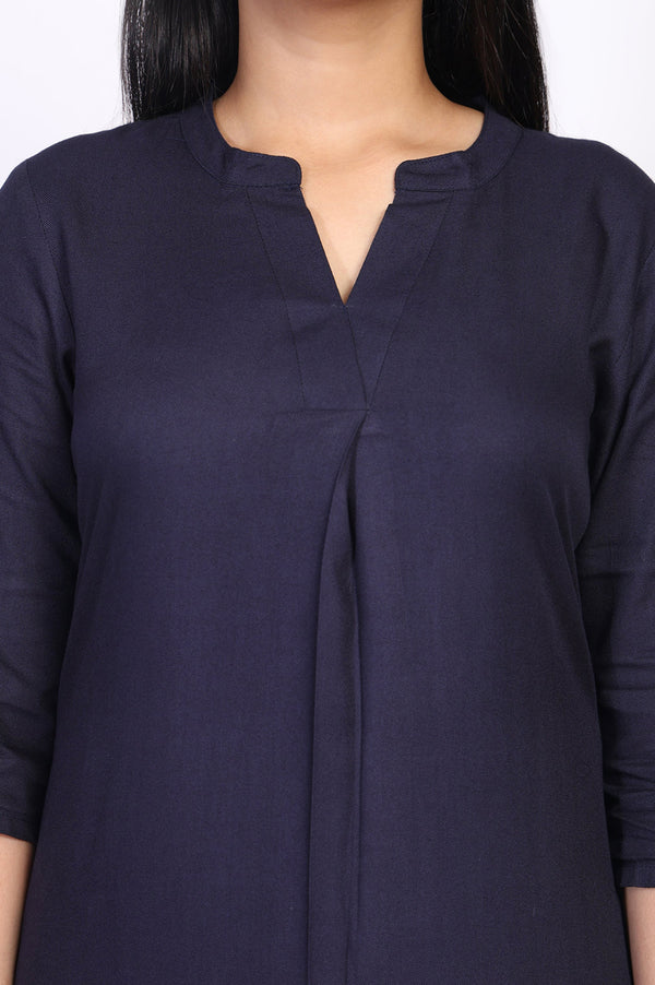 Navy Blue Solid Straight Kurta with Trouser Set