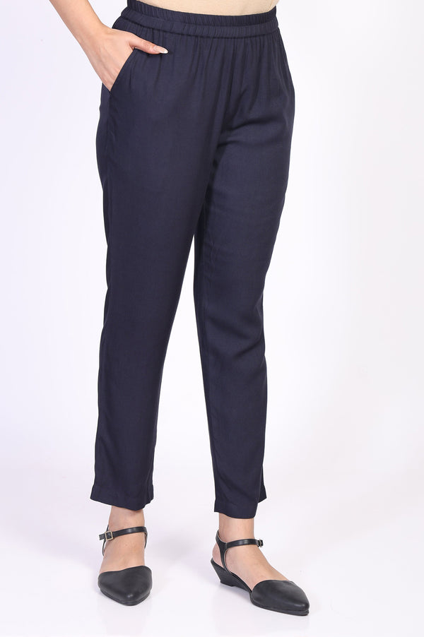 Navy Blue Solid Straight Kurta with Trouser Set