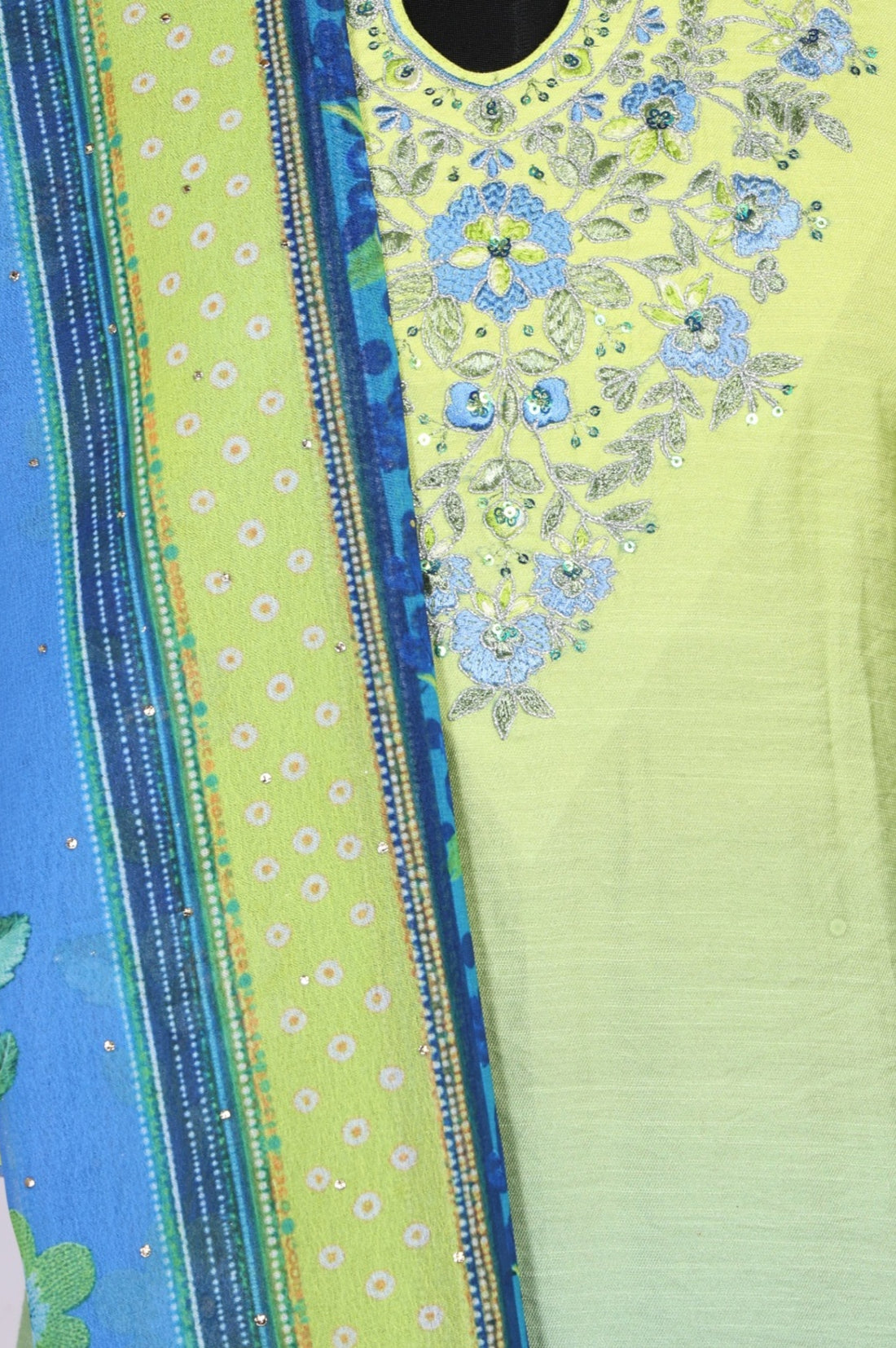 Lime Green Ombre Embroidered Straight Kurta with Palazzo and Dupatta Set