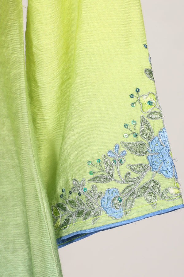 Lime Green Ombre Embroidered Straight Kurta with Palazzo and Dupatta Set