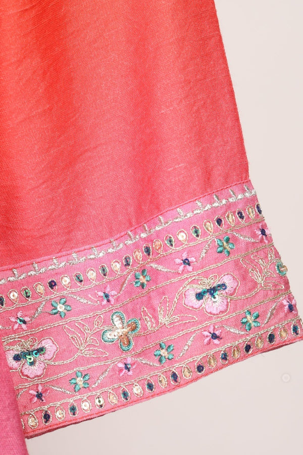 Orange Ombre Embroidered Straight Kurta with Palazzo and Dupatta Set