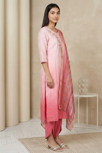Pink Floral Embroidered A-line Kurta with Salwar and Dupatta Set
