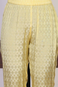 Yellow Textured Shantung Embroidered Straight Kurta with Trouser and Dupatta Set