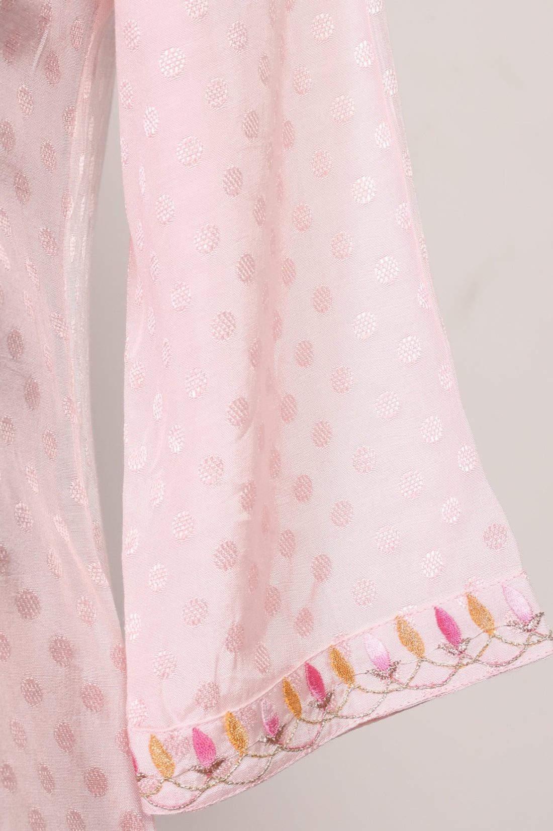 Pink Embroidered Buti Shantung Anarkali Kurta with Tights and Dupatta Set