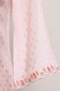 Pink Embroidered Buti Shantung Anarkali Kurta with Tights and Dupatta Set