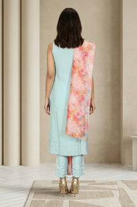 Light Blue Embroidered Straight Kurta with Trouser and Dupatta Set