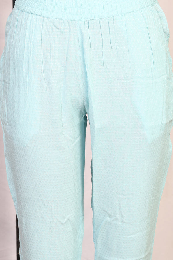 Light Blue Embroidered Straight Kurta with Trouser and Dupatta Set
