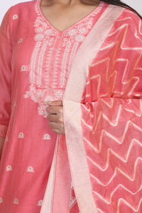 Pink Ethnic Motifs Straight Kurta with Palazzo and Dupatta Set
