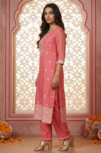 Pink Ethnic Motifs Straight Kurta with Palazzo and Dupatta Set