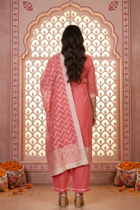 Pink Ethnic Motifs Straight Kurta with Palazzo and Dupatta Set