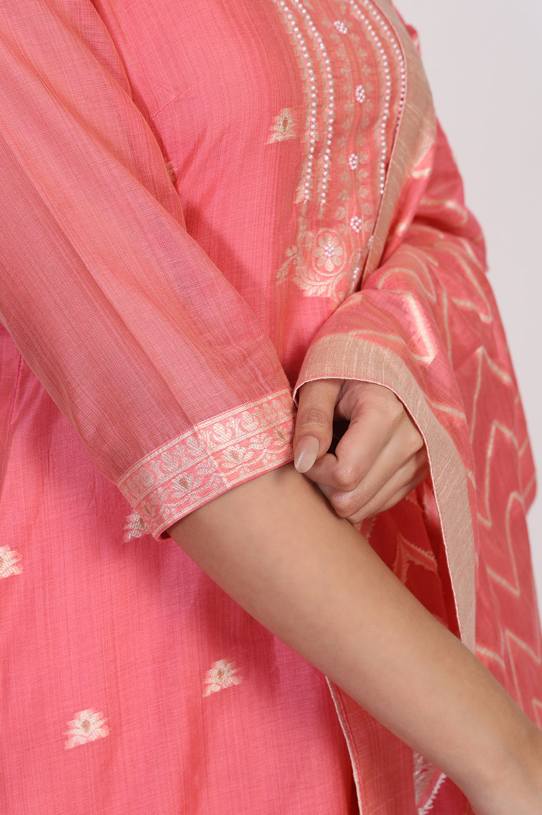 Pink Ethnic Motifs Straight Kurta with Palazzo and Dupatta Set