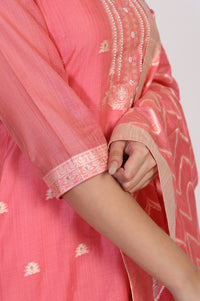 Pink Ethnic Motifs Straight Kurta with Palazzo and Dupatta Set