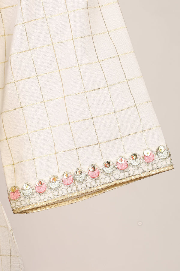 Off White Embroidered Cotton Blend Straight Kurta with Palazzo and Dupatta Set