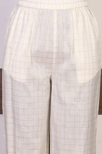 Off White Embroidered Cotton Blend Straight Kurta with Palazzo and Dupatta Set
