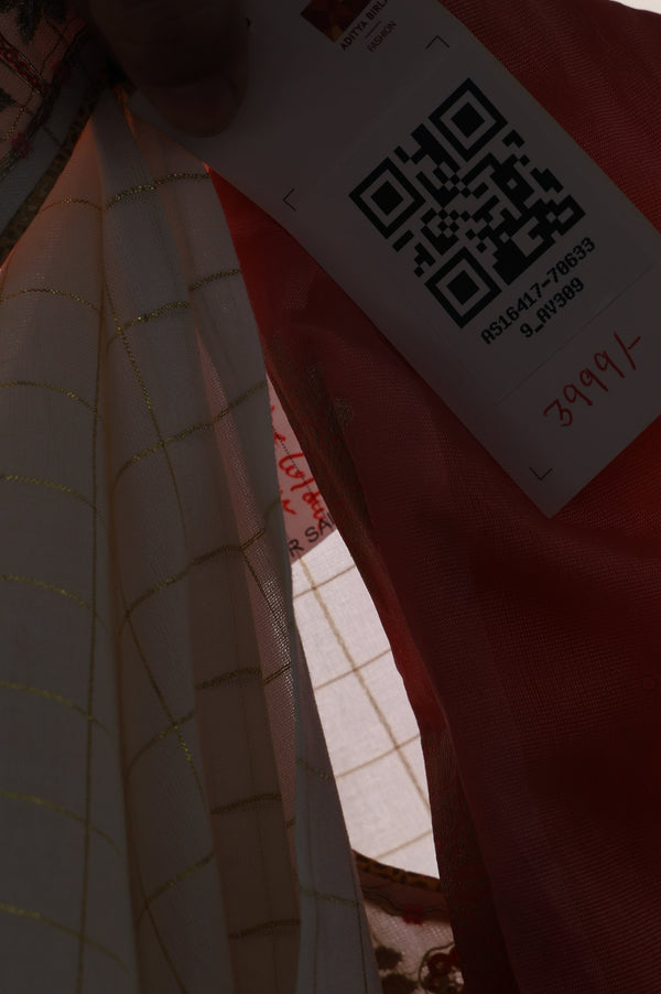 Off White Embroidered Cotton Blend Straight Kurta with Palazzo and Dupatta Set