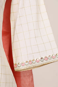 Off White Embroidered Cotton Blend Straight Kurta with Palazzo and Dupatta Set