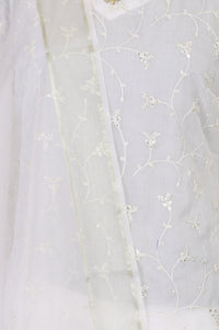 White Thread Embroidered Organza Straight Kurta with Palazzo and Dupatta Set