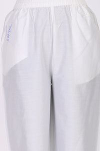 White Thread Embroidered Organza Straight Kurta with Palazzo and Dupatta Set