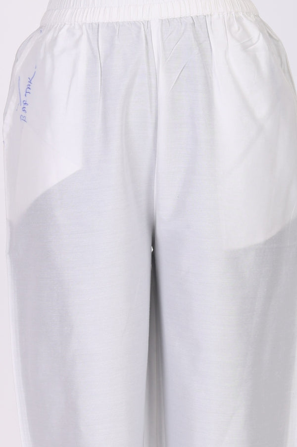 White Thread Embroidered Organza Straight Kurta with Palazzo and Dupatta Set