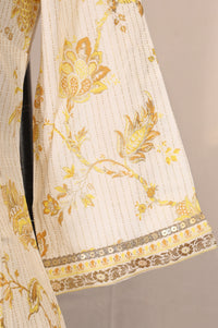 Cream Floral Printed Sequins Straight Kurta with Salwar and Dupatta Set
