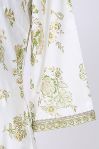 Off White Embroidered Floral Printed Rayon Straight Kurta with Salwar and Dupatta Set