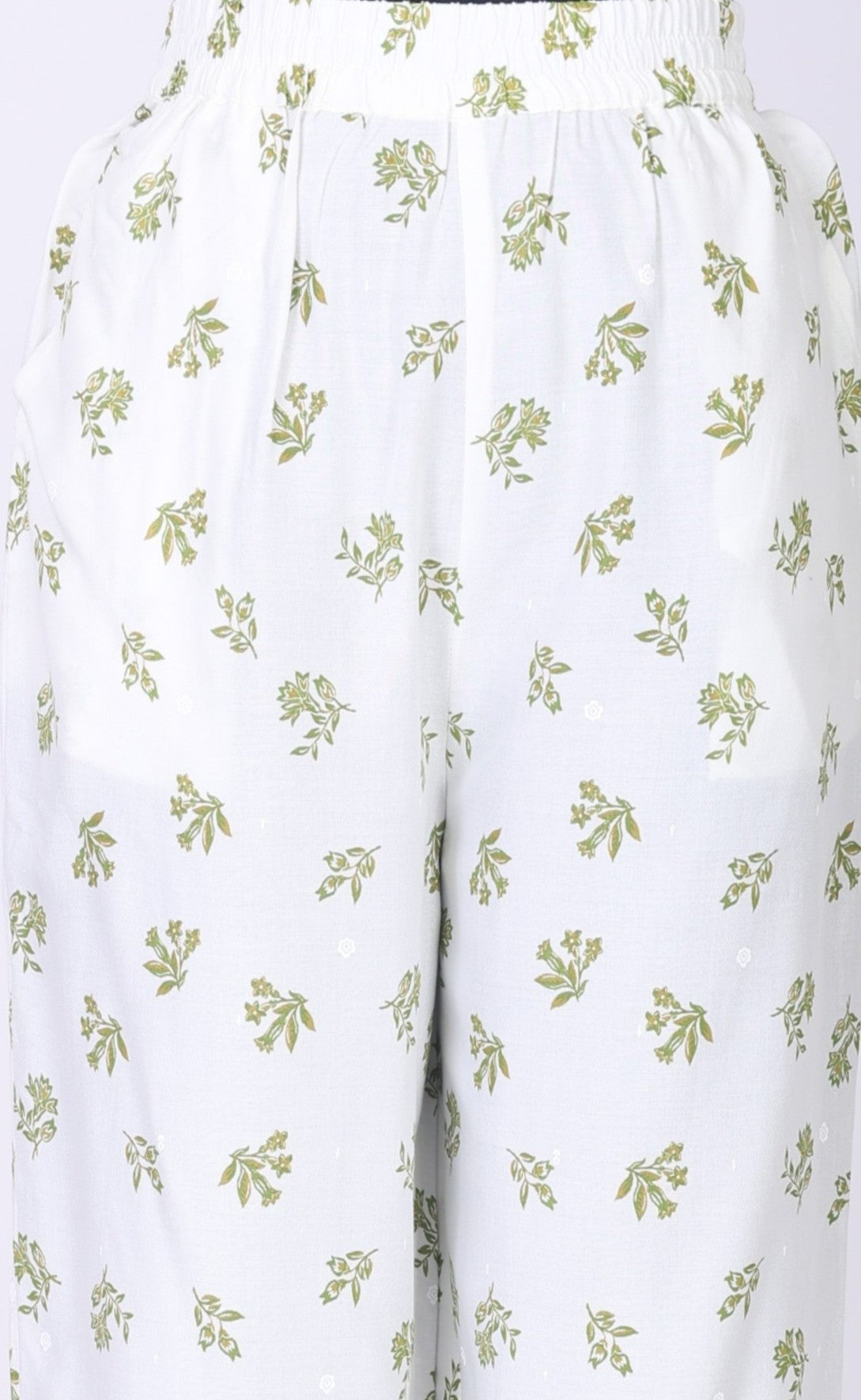 Off White Embroidered Floral Printed Rayon Straight Kurta with Salwar and Dupatta Set