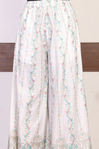 Off White Embroidered Straight Kurta with Palazzo and Dupatta Set