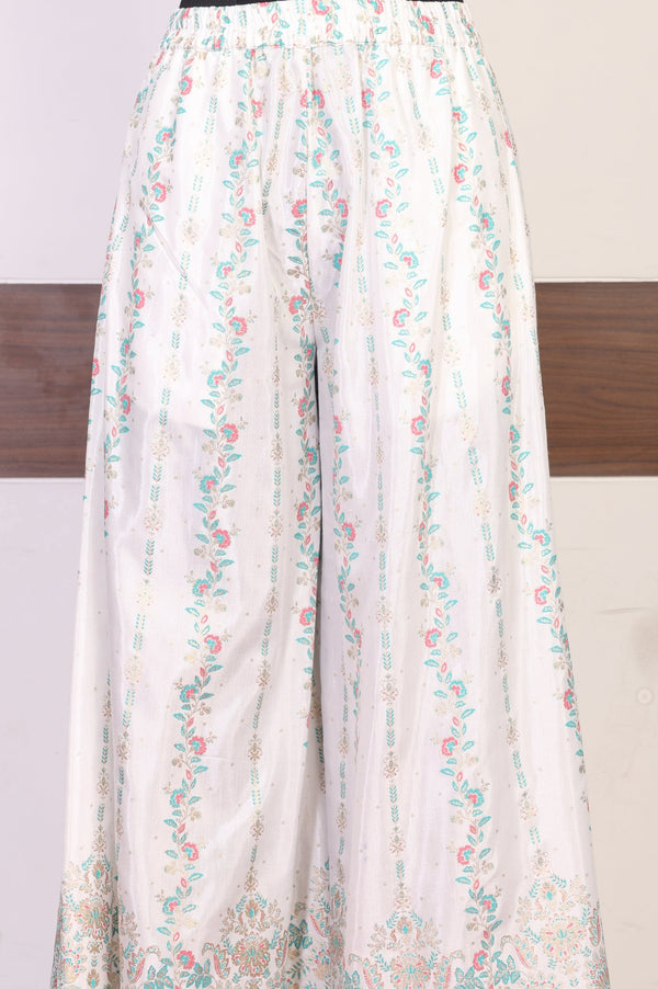 Off White Embroidered Straight Kurta with Palazzo and Dupatta Set