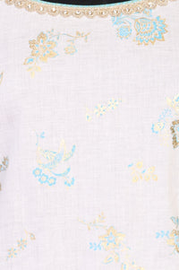 White Floral Printed Foil Print Straight Kurta with Sharara and Dupatta Set