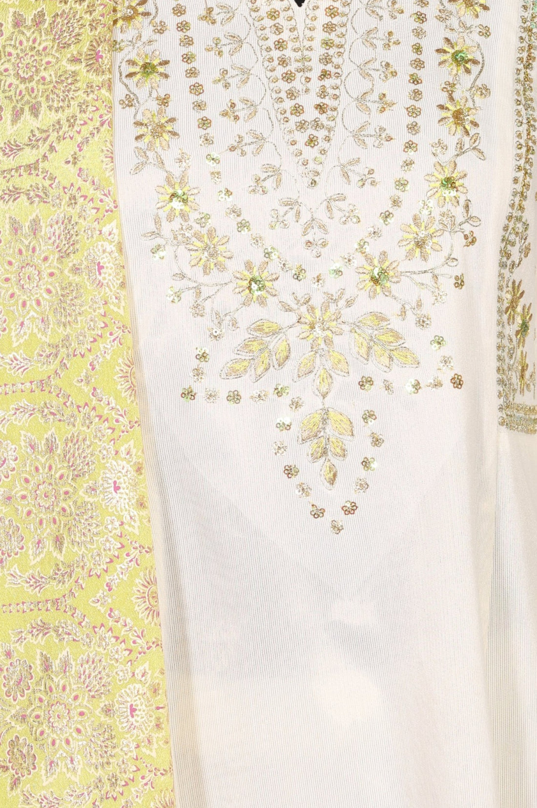 Off White Yarn Dyed Zari Embroidered A-line Kurta with Trousers and Dupatta Set