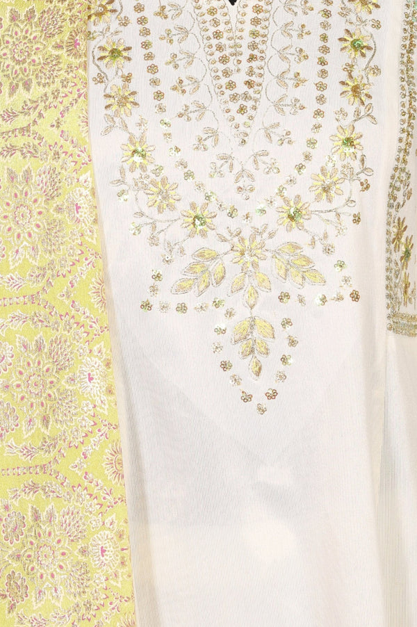 Off White Yarn Dyed Zari Embroidered A-line Kurta with Trousers and Dupatta Set