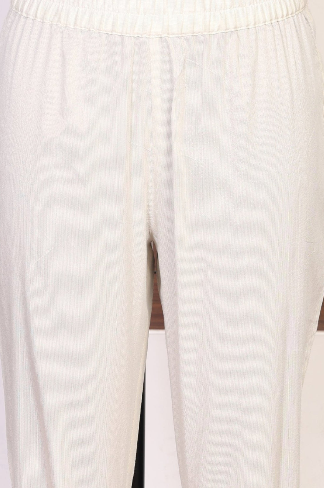 Off White Yarn Dyed Zari Embroidered A-line Kurta with Trousers and Dupatta Set