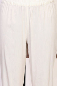 Off White Yarn Dyed Zari Embroidered A-line Kurta with Trousers and Dupatta Set