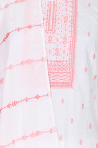 White Cotton Jacquard Straight Kurta with Palazzo and Dupatta Set
