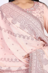 Pink Floral Printed Cotton Blend Straight Kurta with Trouser and Dupatta Set